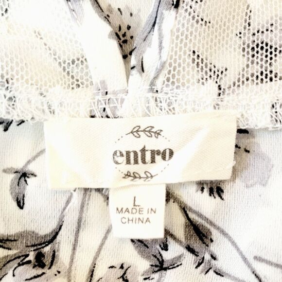 Entro White & Gray Floral Ruffle Lace Keyhole Sleeveless Sheer Blouse Size L - Picture 7 of 8